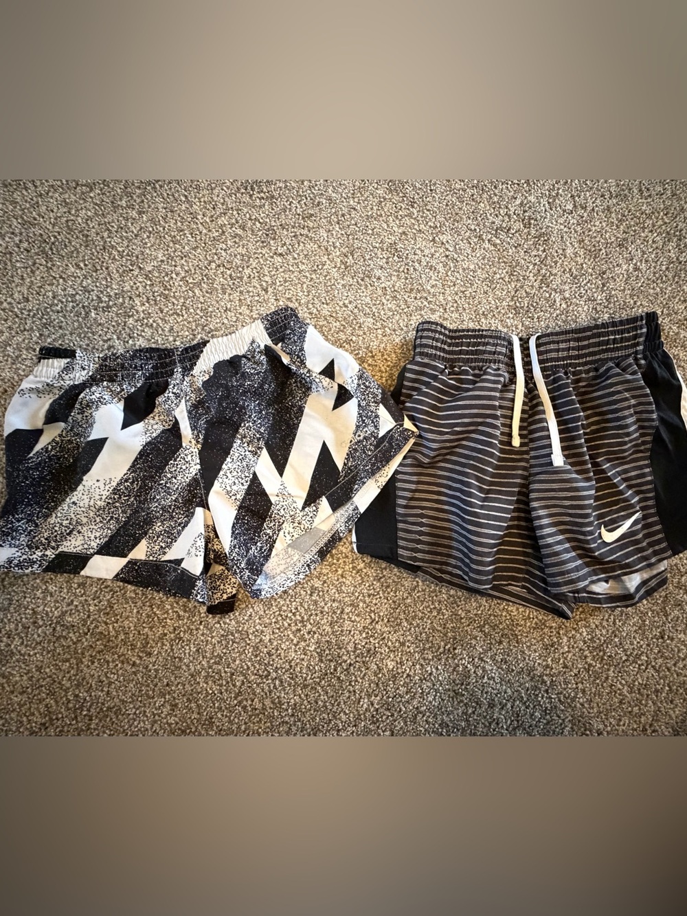 ADIDAS & Nike Black and White Patterned Kids Athletic Shorts